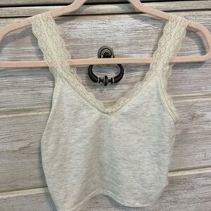 American Eagle Outfitters Ribbed Cream Lace Tank Top Camisole